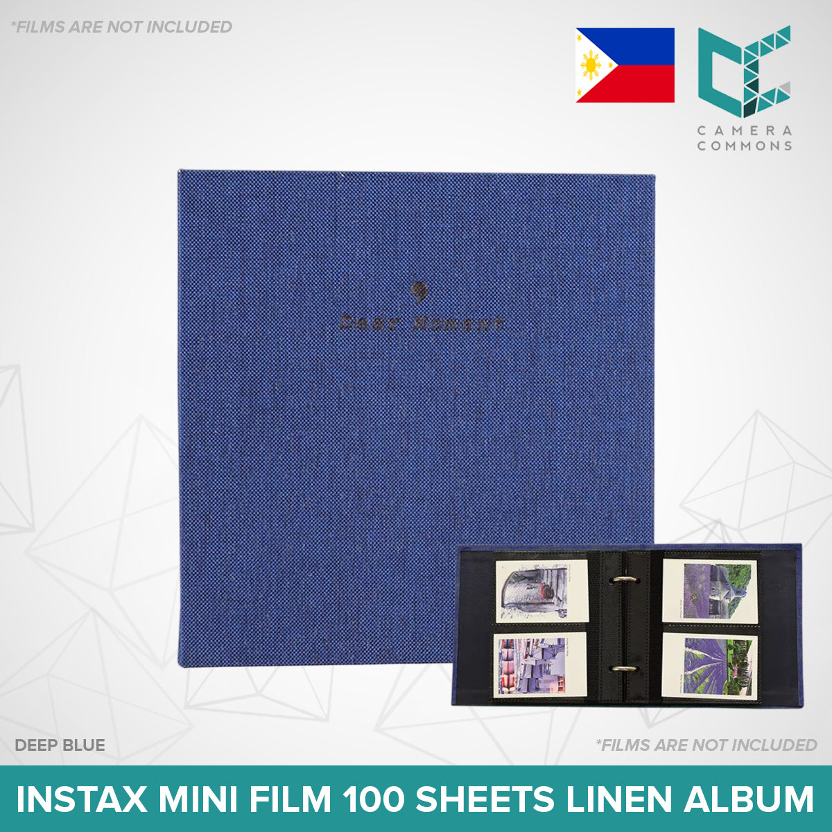 Photo Album 100 Sheets Pockets Slots Linen Hardcover 2-Ring Binder for Fujifilm Instax Mini Films