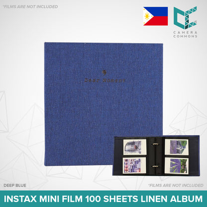 Photo Album 100 Sheets Pockets Slots Linen Hardcover 2-Ring Binder for Fujifilm Instax Mini Films