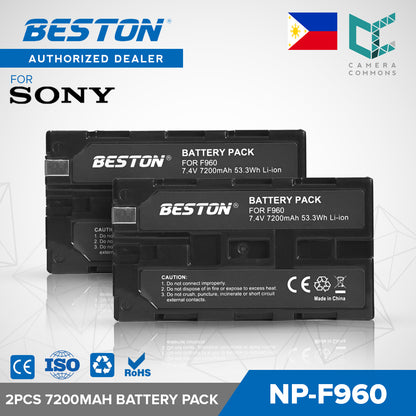 BESTON 2PCS 7.4V NP-F960 7200mAh 53.3Wh Li-ion Battery for Monitors, Outdoor lights and Other Devices NPF960 NP F960 F970
