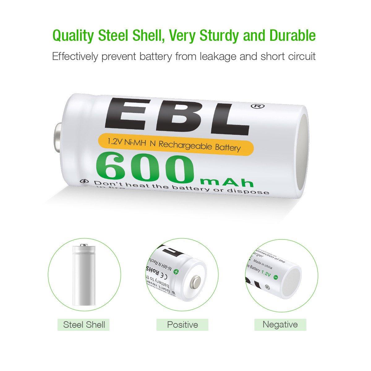 EBL 4Pack 1.2V N Size 600mAh Rechargeable battery - Ni-MH NimH Camera Commons PH