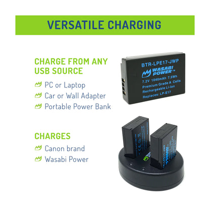 Wasabi Power LP-E17 Dual Kit Battery Charger for Canon Cameras LPE17