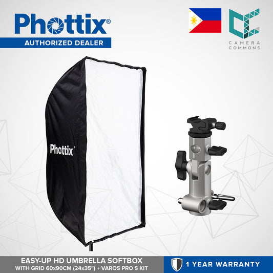 Phottix Easy Up HD Umbrella Softbox with Grid 60x90cm 24x35 Inches + Varos Pro S PH82495