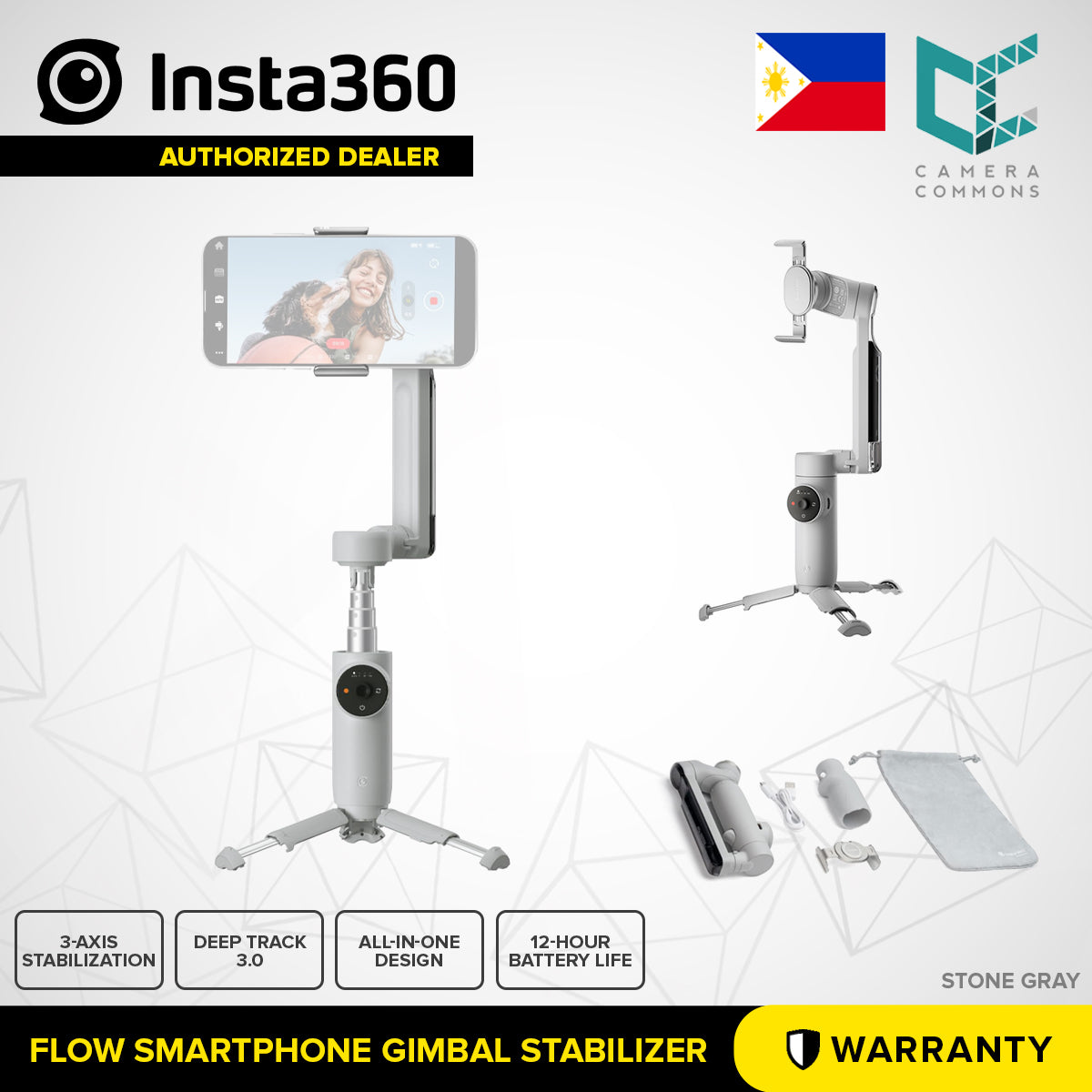 Insta360 Flow Smartphone Gimbal Stabilizer 3-Axis Stabilization Deep Track 3.0 12-hour Battery Life