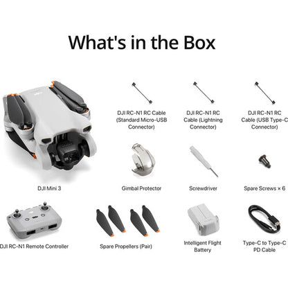 DJI Mini 3 Drone with RC-N1 Remote Controller 4K30 Video 12MP Stills 6.2-Mile Range with OcuSync
