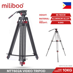 Miliboo MTT602A Professional Aluminum Video Tripod with 65mm Fluid Head and Mid-Level Spreader