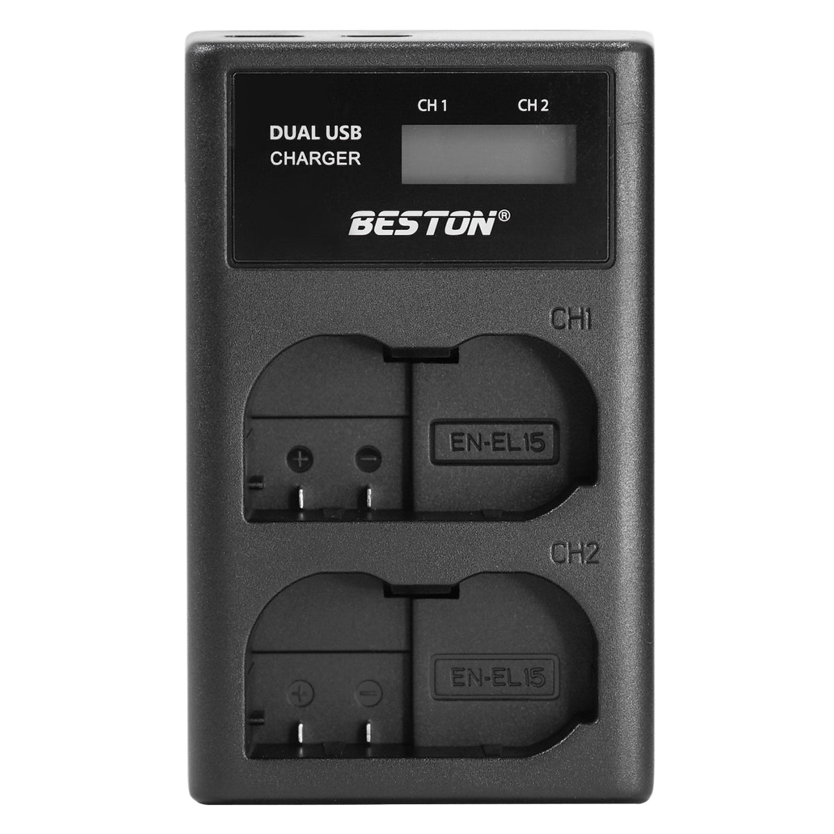 BESTON EN-EL15 LCD Dual USB Charger (Micro USB Type-C) for Camera Batteries ENEL15