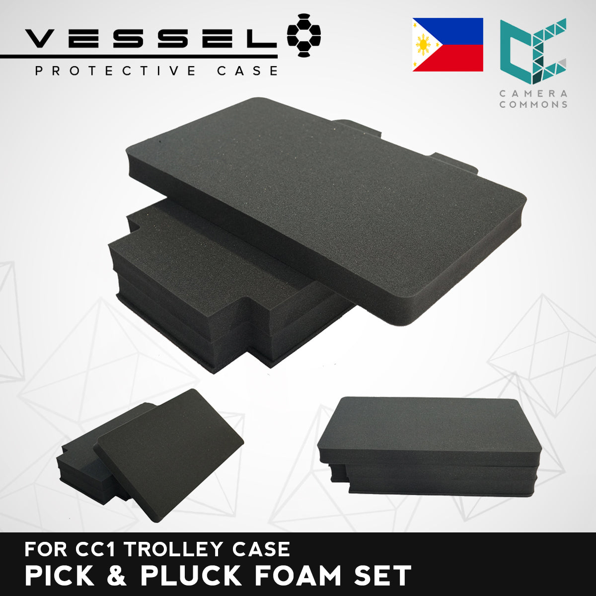 VESSEL Pre Cut Pick and Pluck Foam for CC1 Trolley Hard Case | Foam Only