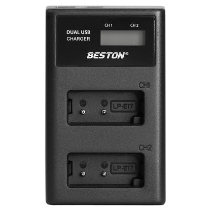 BESTON LP-E17 LCD Dual USB Charger (Micro USB Type-C) for Canon Camera Batteries LPE17