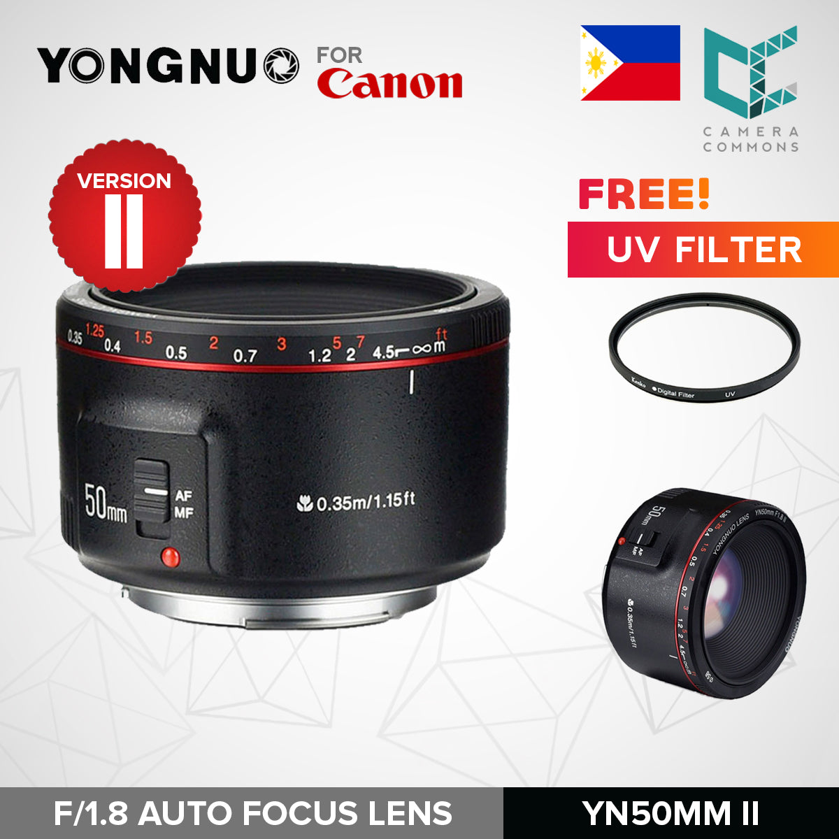 Yongnuo YN50mm f/1.8 II Lens for Canon EF DSLR Cameras 50mm Version 2