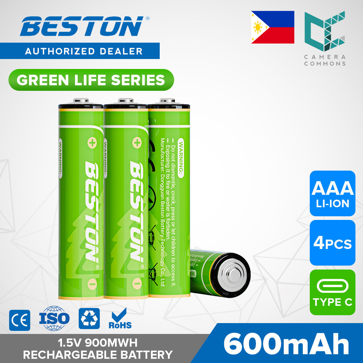 Beston Green Life Series AA AAA C D 9V 16340 18650 Li-ion Rechargeable Battery Type C