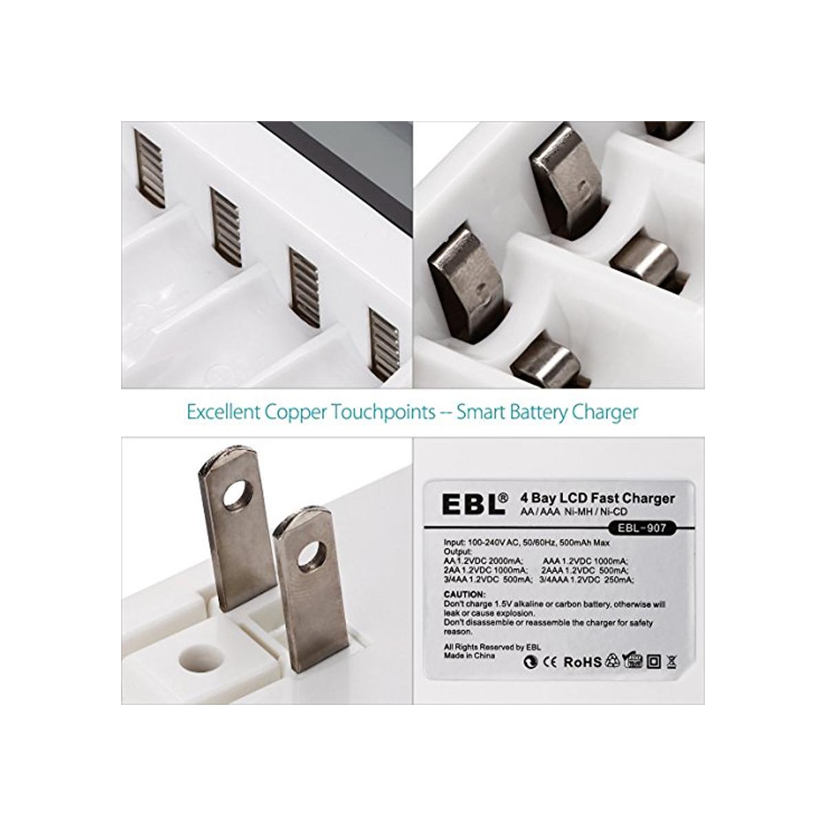 EBL 4 Bay LCD Smart Battery Charger for AA AAA Ni-MH Ni-CD Rechargeable Batteries NiMH NiCD Camera Commons PH