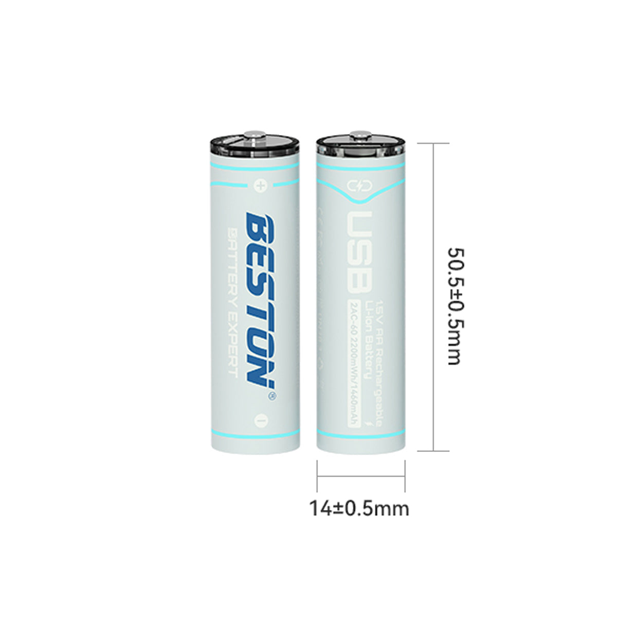Beston 4pcs AA 1.5V Li-ion 2200mwh USB to Type C Rechargeable Lithium Battery 2AC-60 with Cable