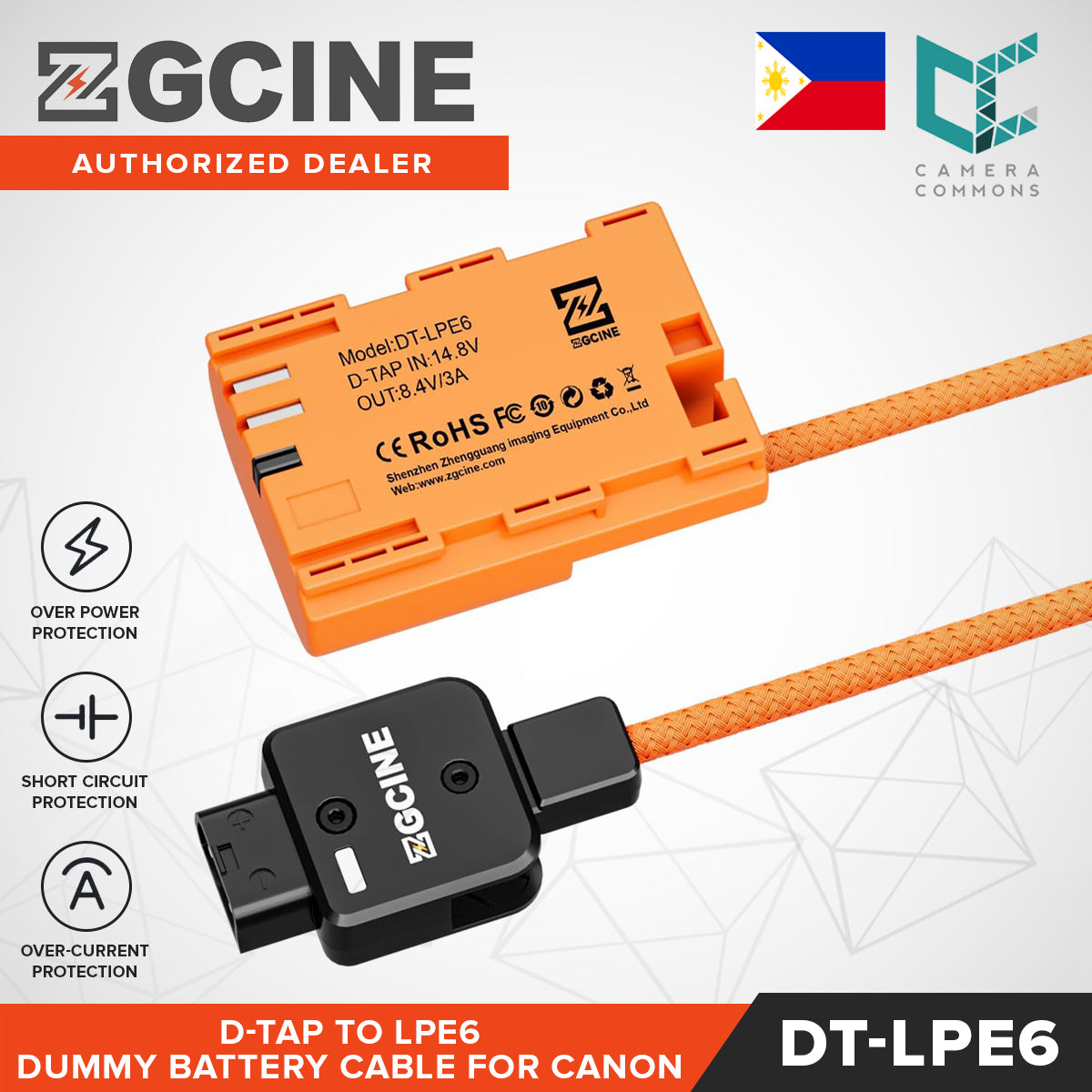 ZGCINE D-Tap / USB-C PD to LPE6 Dummy Battery Cable Braided Wire for Canon Cameras
