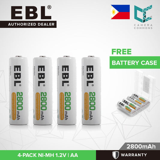 EBL 4 Pack 1.2V AA Size 2800mAh Rechargeable battery - Ni-MH NiMH Batteries Camera Commons PH