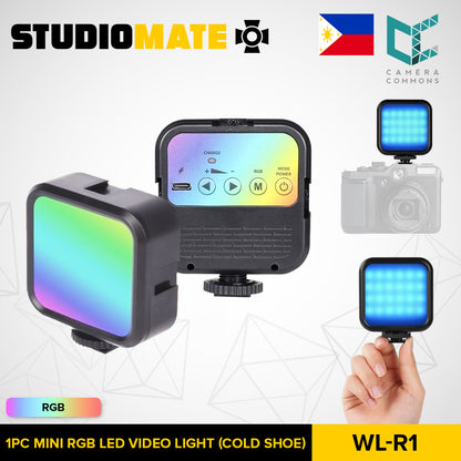 STUDIOMATE AY-49S WL-R1 RGB Mini LED Video Light Square with Cold Shoe Mount Adapter Kit Fill-in Lamp Portable Lightweight