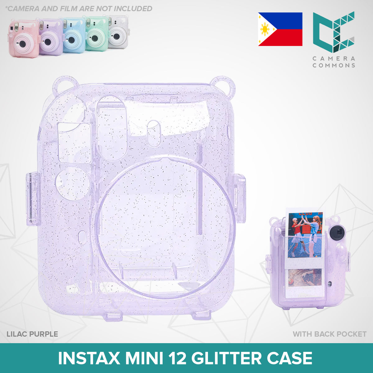 Clear Glitter Case for Fujifilm Instax Mini 11 Mini 12 Camera Transparent Protective Crystal Cover