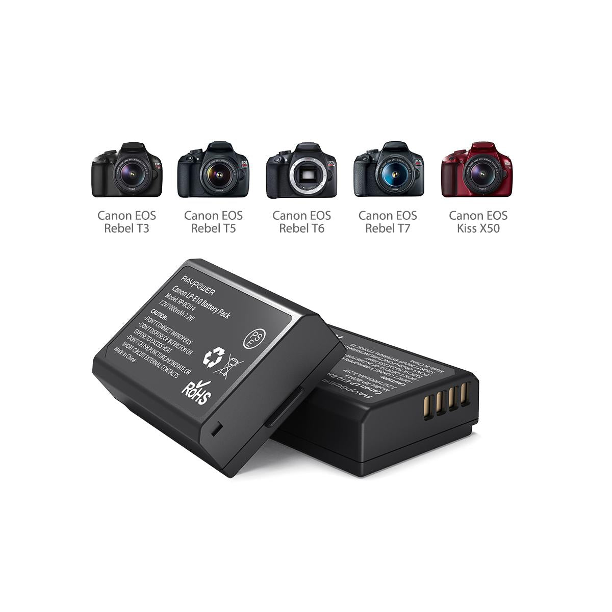 RAVPower LP-E10 Camera Battery Charger with 2pcs Batteries Set for Canon EOS Rebel Cameras LPE10