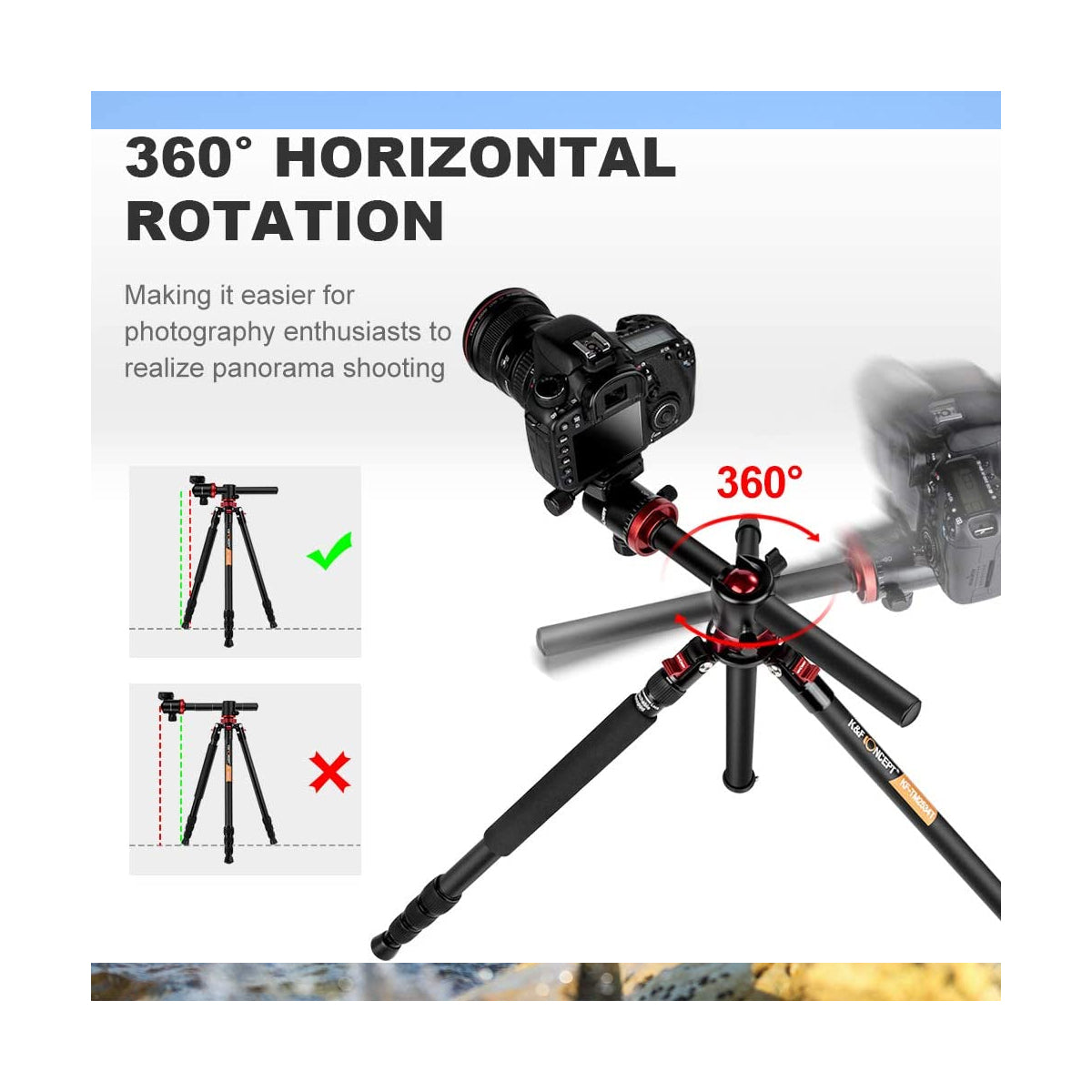 K&F Concept TM2534T DSLR Camera Tripod 66 Inch Portable Magnesium Aluminium Monopod 4 Section with 360 Degree Ball Head