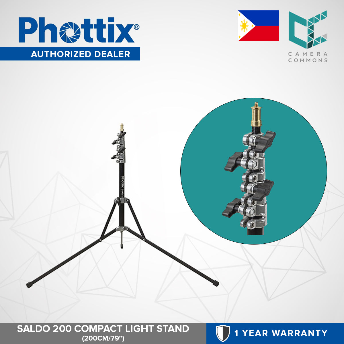 Phottix Saldo 200 Compact Light Stand 200cm 6.5ft 79 inches PH88207
