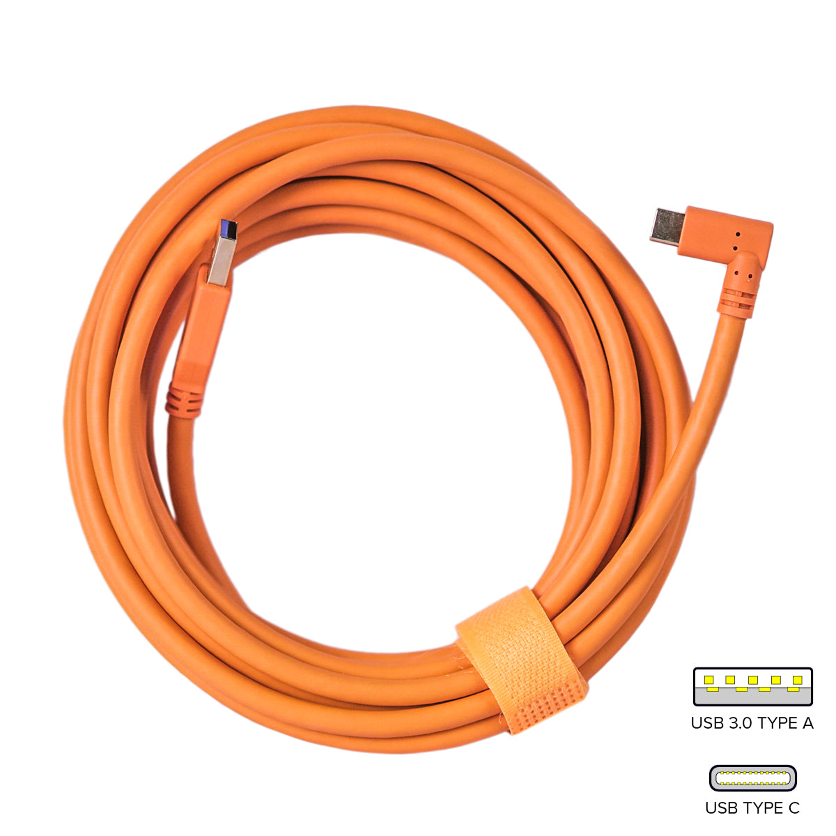 STUDIOMATE USB 3.0 Type A to USB Type C Right Angle Orange Cable Connector 5 meters 5m