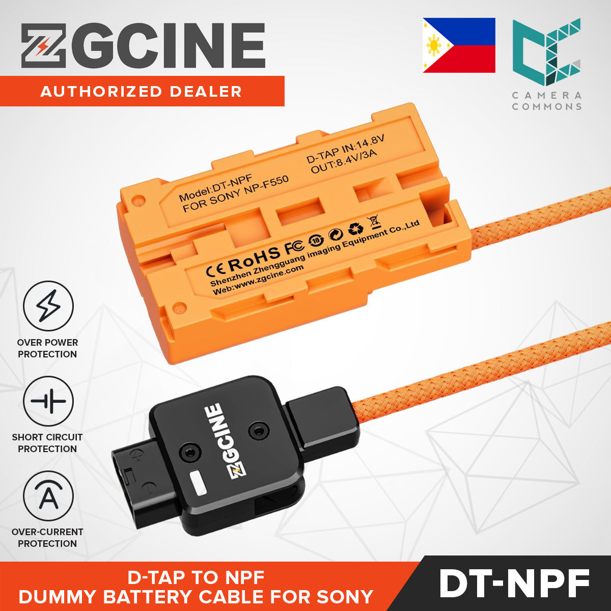 ZGCINE D-Tap / USB-C PD to NPF Dummy Battery Cable Braided Wire for Sony Cameras