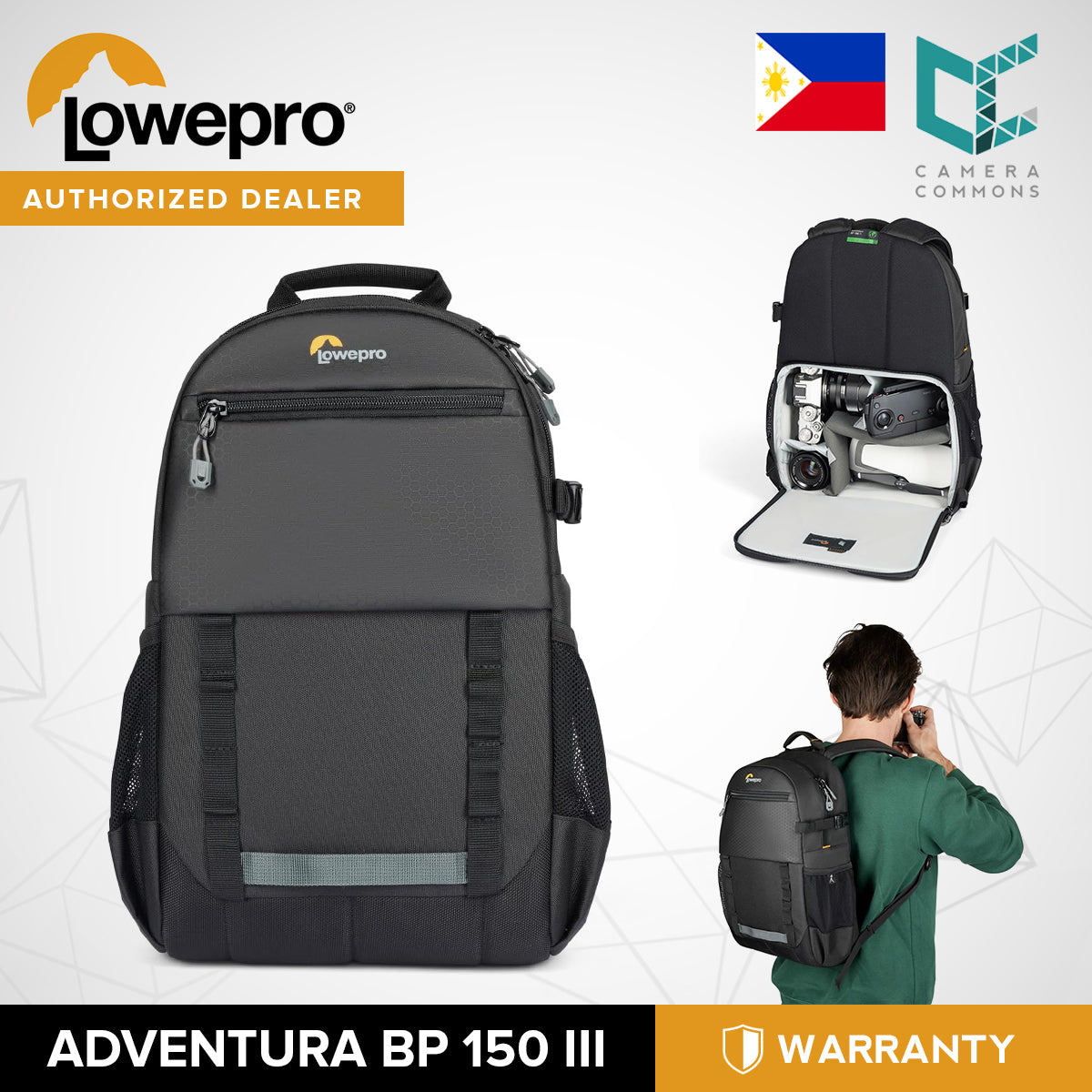 Lowepro Adventura BP 150 III Backpack Black Bag for Mirrorless Camera Flexible Dividers Back Access