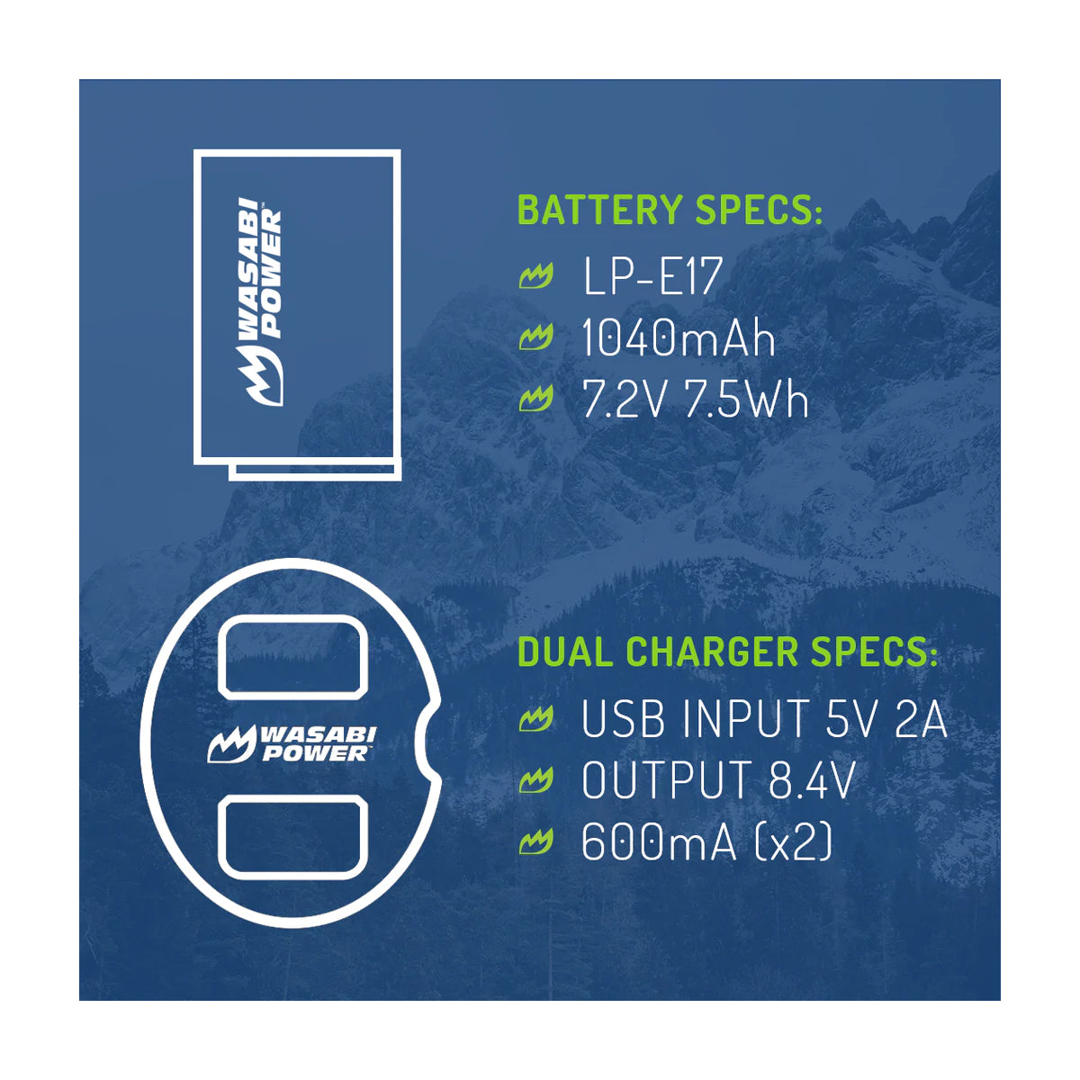Wasabi Power LP-E17 Dual Kit Battery Charger for Canon Cameras LPE17