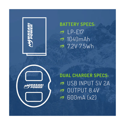 Wasabi Power LP-E17 Dual Kit Battery Charger for Canon Cameras LPE17