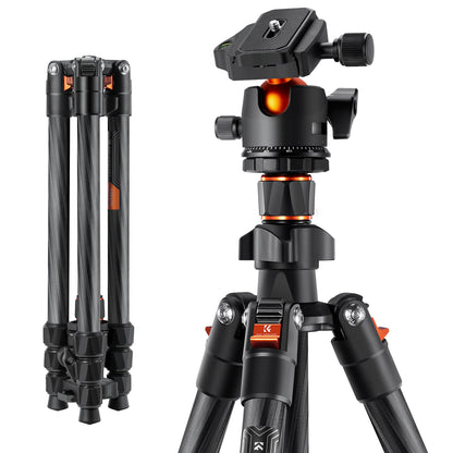 K&F Concept K254C2+BH-36L 64" Carbon Fiber Lightweight Travel Tripod with 36mm Ball Head Quick Release Plate KF09.123