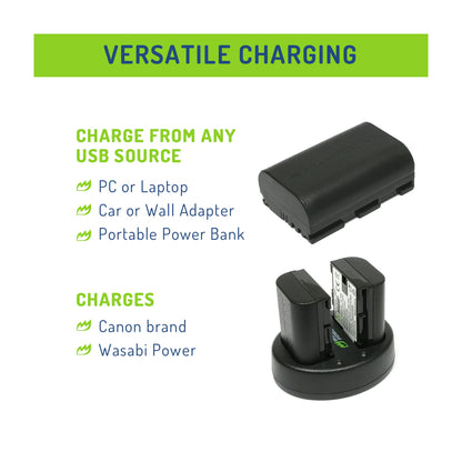 Wasabi Power LP-E6 LP-E6N Dual Kit Battery Charger for Canon Cameras LPE6