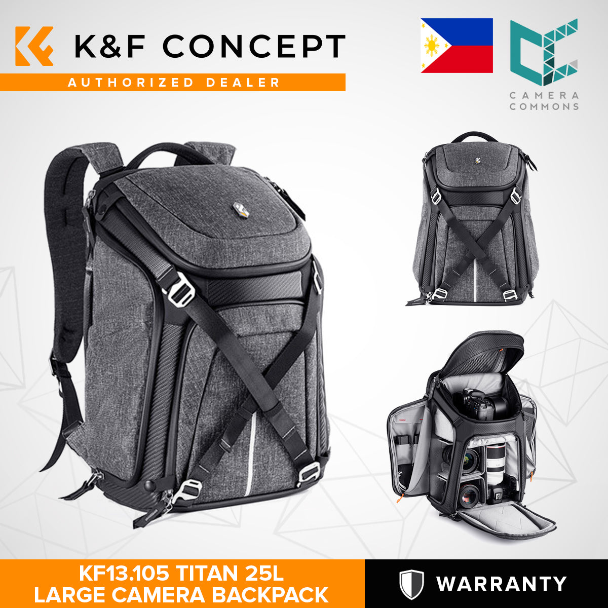 CLEARANCE K&F Concept KF13.105 Titan Professional Camera Backpack 25L Waterproof Bag 15.6" Laptop