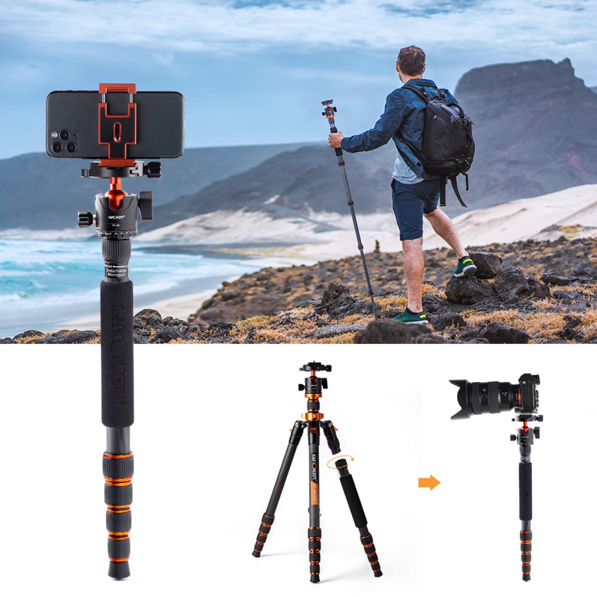 K&F Concept D255C4 + BH-28L 68" 172cm 5-Section Carbon Fiber Tripod with 360 Degree Ball Head