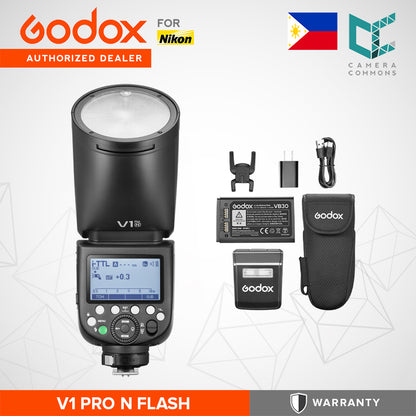 Godox V1-N V1 V1Pro Nikon Flash Pro 1.5 sec Recycle Time 1/8000 HSS 480 Full Power Shots 2600mAh Lithium Battery for Nikon Cameras Round Head Flash