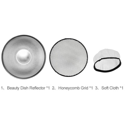 Silver Bowens Mount Beauty Dish 70cm 28" +Honeycomb Grid+Diffuser Sock for Professional Photography