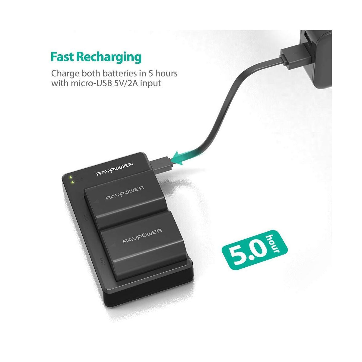 RAVPower NP-FZ100 Camera Battery Charger with 2pcs Batteries Set for Fujifilm Fuji Cameras NPFZ100