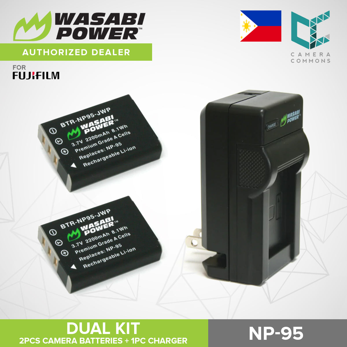 Wasabi Power NP-95 Dual Kit Battery Plug Wall Charger for Fujifilm Cameras NP95