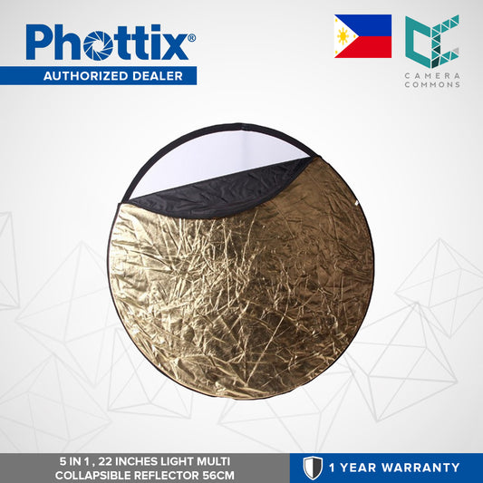 Phottix 5 in 1 Light Multi Collapsible Round Reflector 56cm 22 Inches PH86500