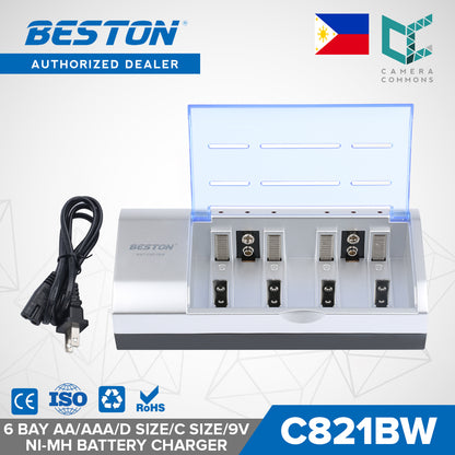 Beston C821BW 6 Bay Multifunction Ni-MH Battery Charger for AA AAA D Size C Size 9V NIMH