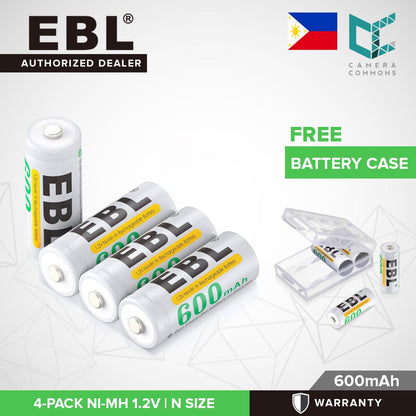 EBL 4Pack 1.2V N Size 600mAh Rechargeable battery - Ni-MH NimH Camera Commons PH