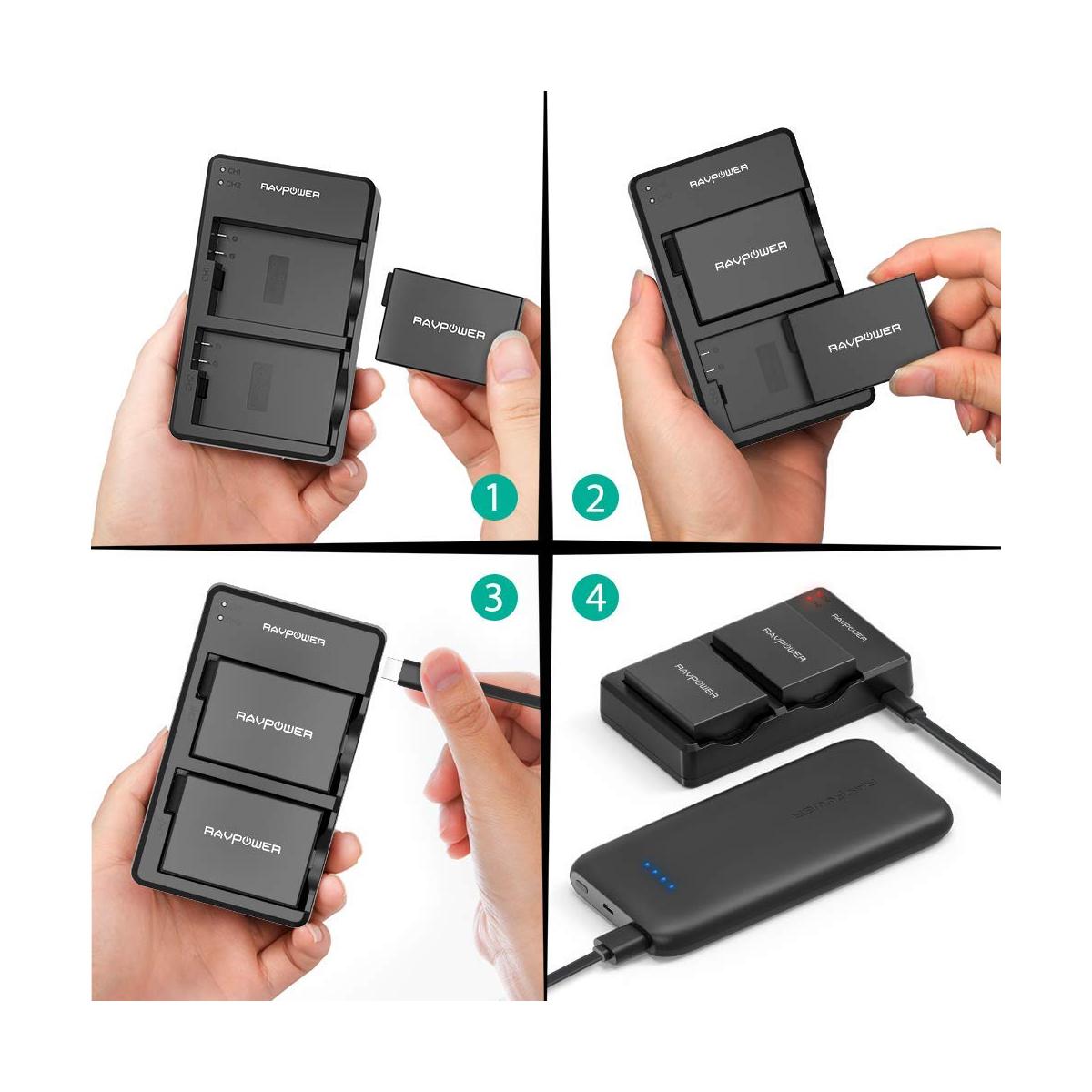 RAVPower LP-E8 Camera Battery Charger with 2pcs Batteries Set for Canon Cameras LPE8