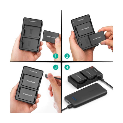 RAVPower LP-E8 Camera Battery Charger with 2pcs Batteries Set for Canon Cameras LPE8