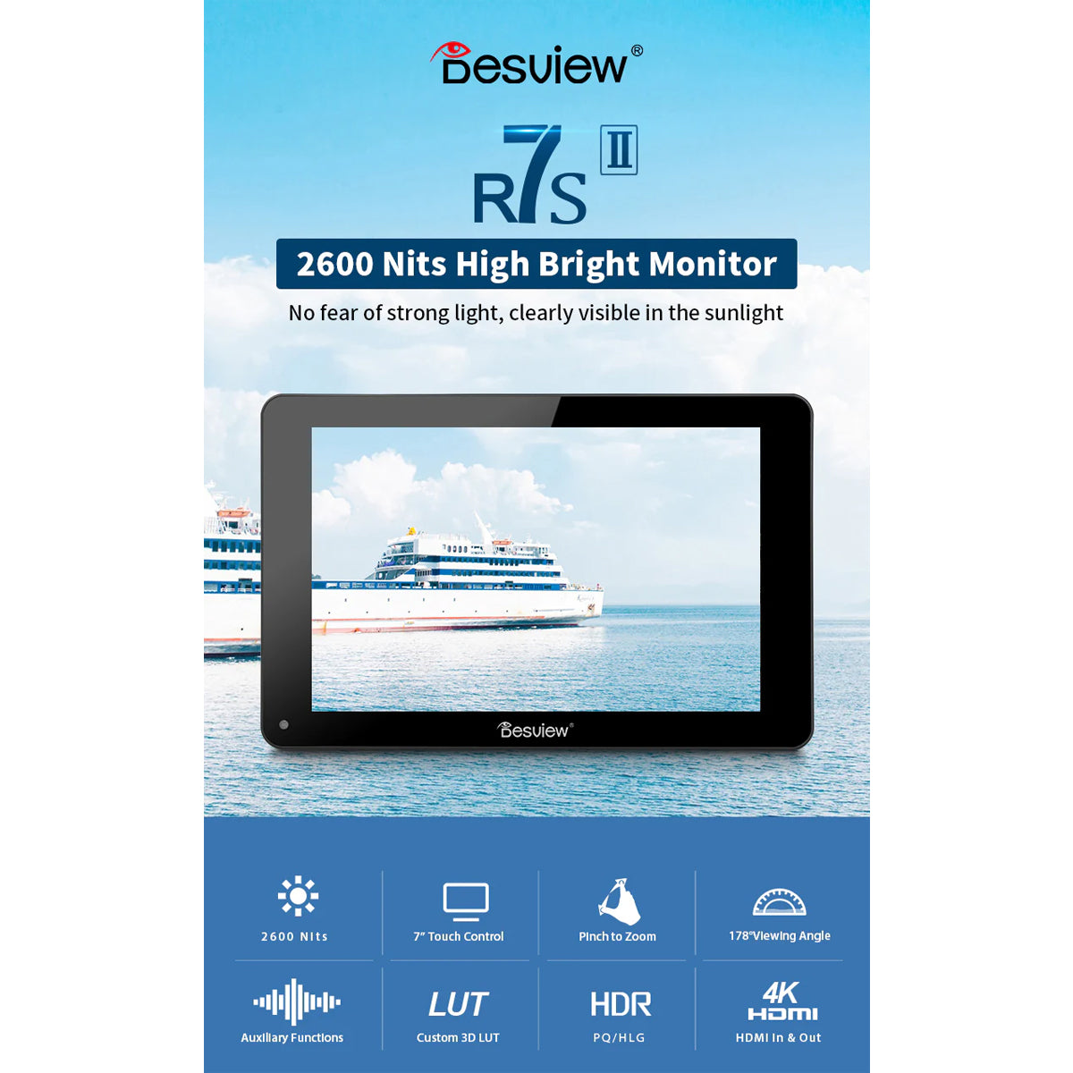 Desview R7SII 7" Video Monitor Touchscreen with 4K HDMI 3G-SDI for DSLR Mirrorless Cameras R7S-II