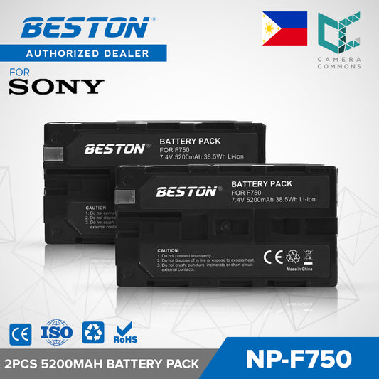 BESTON 2PCS NP-F750 7.4V 5200mAh 38.5Wh Li-ion Battery for Panel Lights, Video Lights and Monitors NPF750 F750