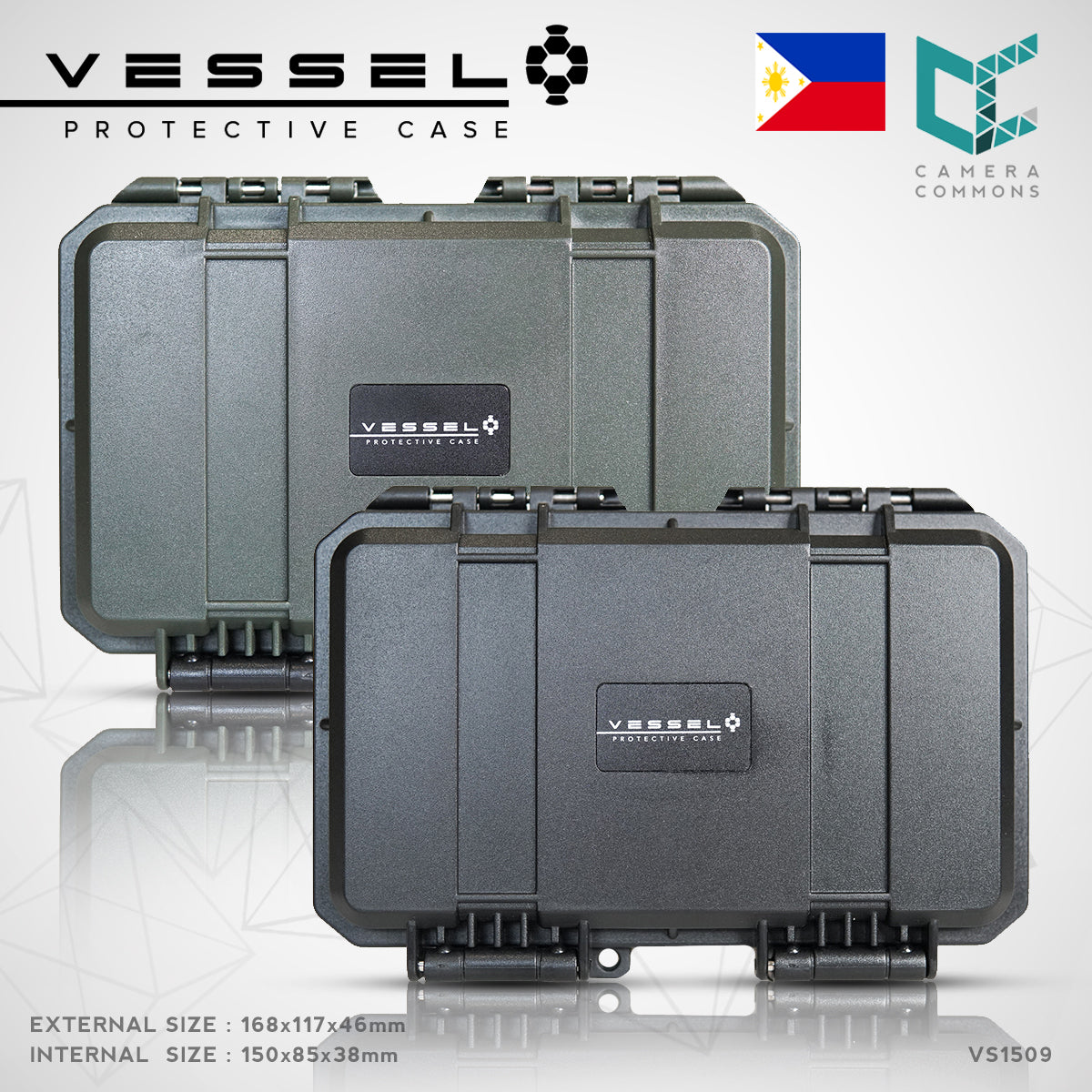 Vessel PICO VS1509 VS1509H VS1509T Portable Military Style Waterproof Small Hard Case for Smart Phone, Electronics, Console, Radio, Camera Batteries