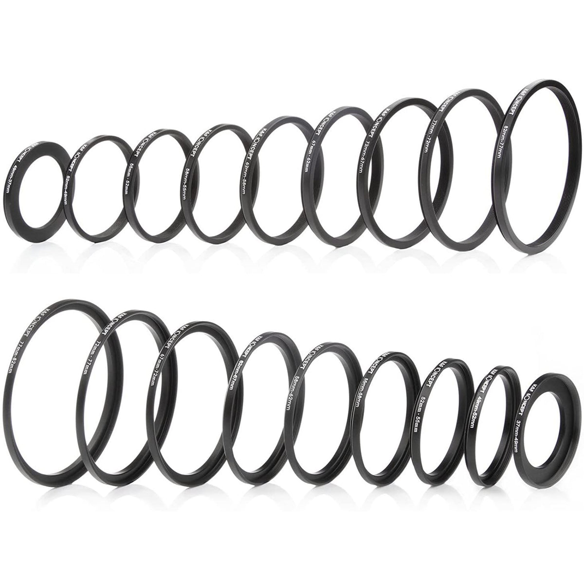 K&F Concept PH Official 18pcs Camera Lens Filter Ring Adapter Metal Stepping Rings Kit (9pcs Step Up Ring Set + 9pcs Step Down Ring Set)