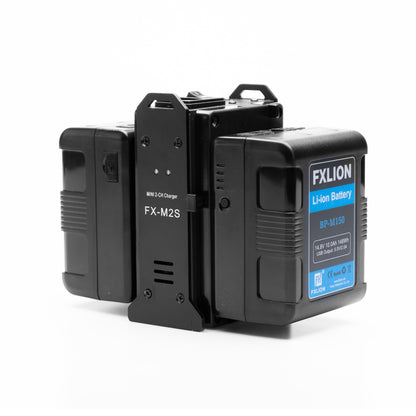 Fxlion 148Wh Square V-mount Battery 2 Battery Kit w/ Mini Dual V-mount Charger / V-lock Kit w/ Charger | V Mount Battery for Studio, Photo & Video LED Lights and Camera