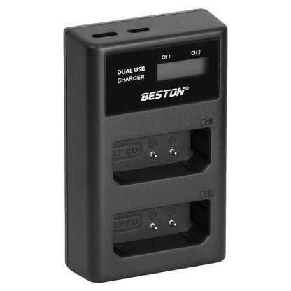 BESTON LP-E10 LCD Dual USB Charger (Micro USB Type-C) for Canon Camera Batteries LPE10