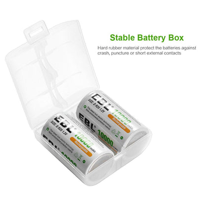 EBL 2 Pack 1.2V D Size D Cell 10000mAh Rechargeable battery - Ni-MH NiMH Camera Commons PH