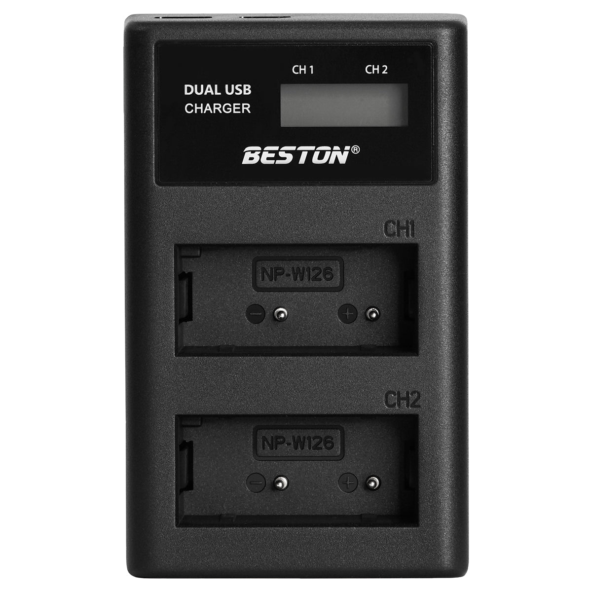 BESTON NP-W126 LCD Dual USB Charger (Micro USB Type-C) for Fujifilm Batteries NPW126