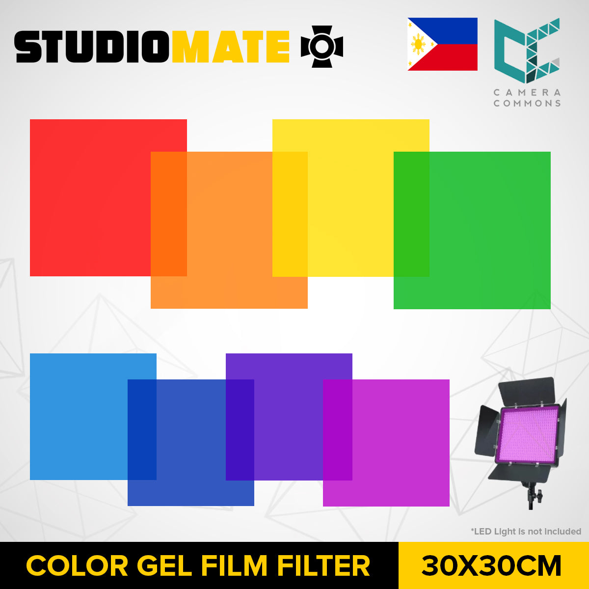 STUDIOMATE Transparent Lighting Filter 8 Colors 30x30cm 8 in 1 Color C ...